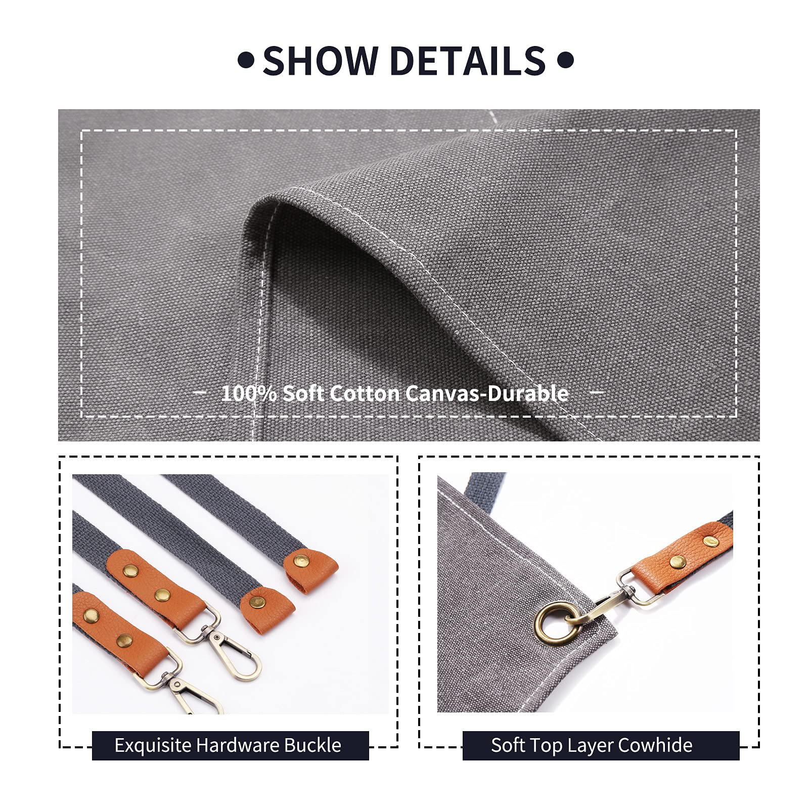 Zomao Chef Apron, Apron For Men Women With Adjustable Straps Cotton Canvas Cross Back Adjustable Apron With Pockets For Women An